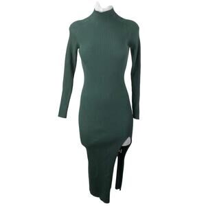 Aritzia Wilfred Green Ribbed Mock Neck Long Sleeve Midi Bodycon Sweater Dress S